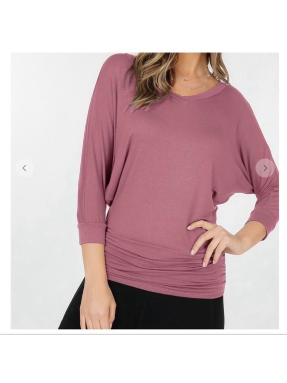 Women's Plus Size Dolman Sleeve Ruched Hem Top - Mauve Pink